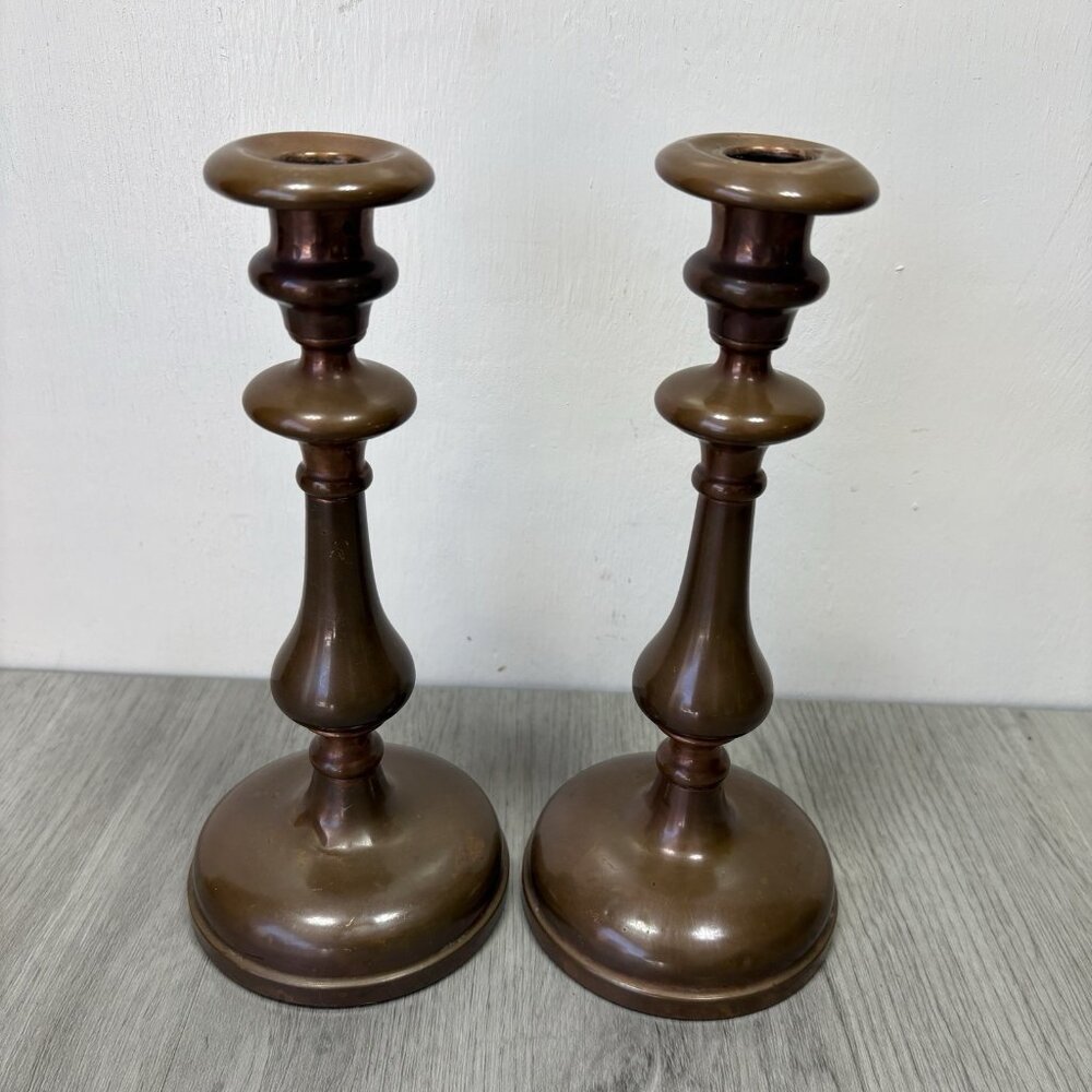 2 Vintage Metal Candle Holder Stick 9 1/4" Tall Soft Metal Weighted Base